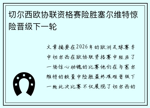 切尔西欧协联资格赛险胜塞尔维特惊险晋级下一轮